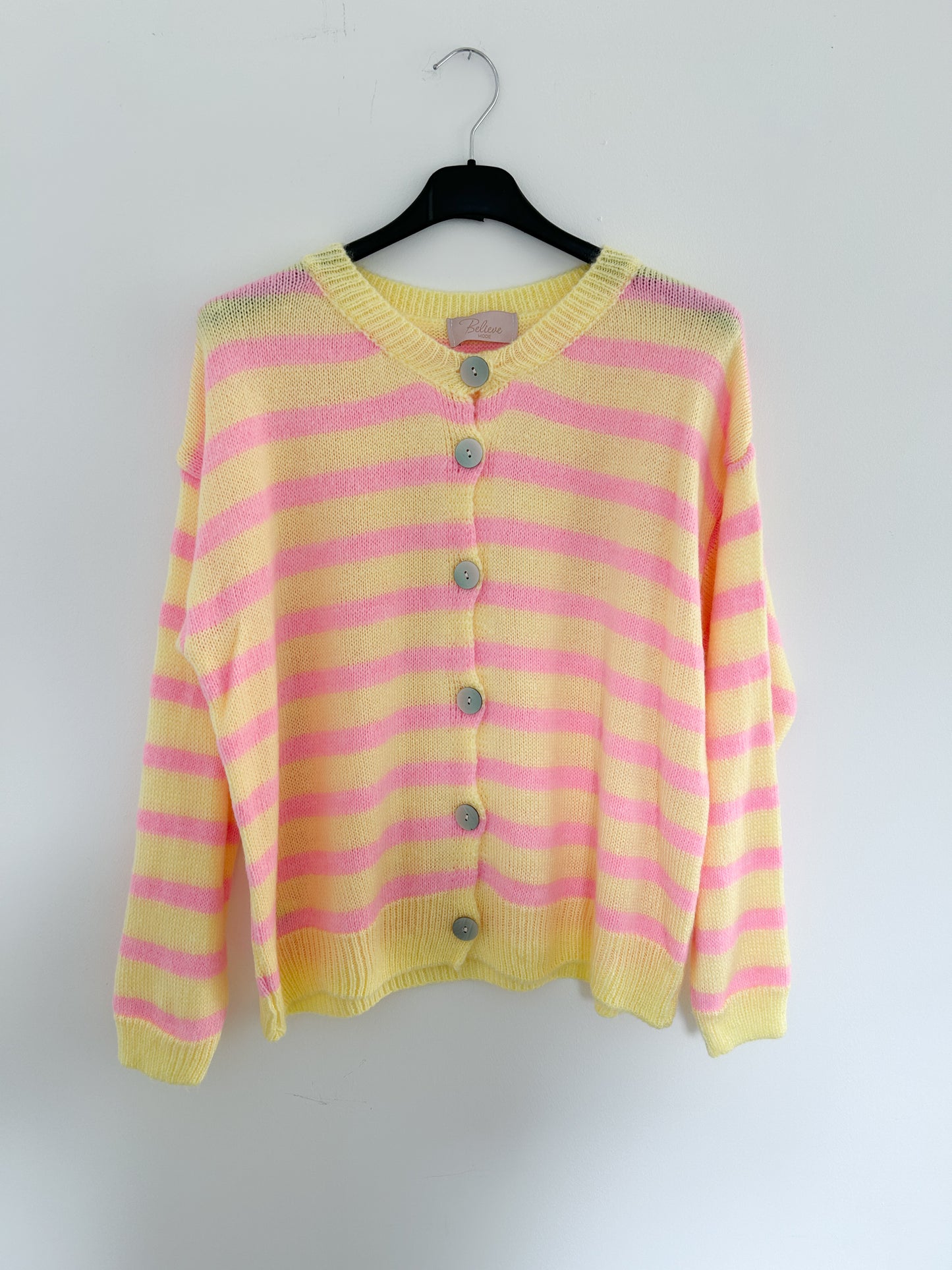 Strickjacke gestreift gelb rosa