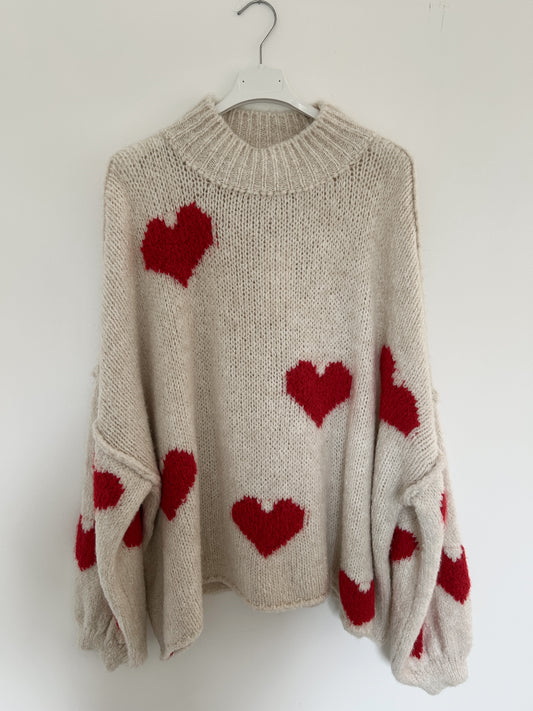 Herzchen Pullover offwhite