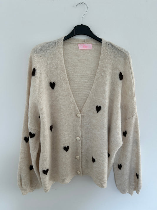 Strickjacke Herzchen beige
