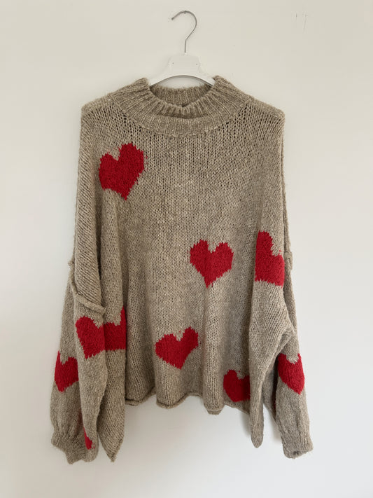 Herzchen Pullover beige